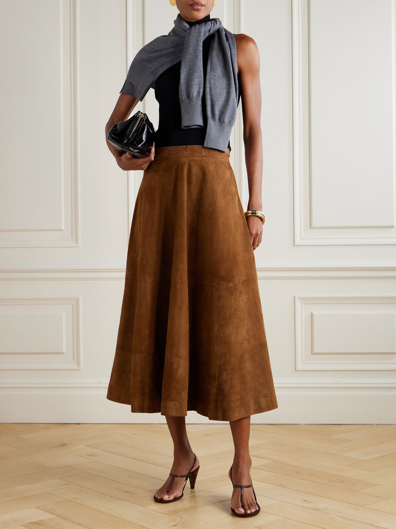 RÓHE Suede midi skirt Camel outlook