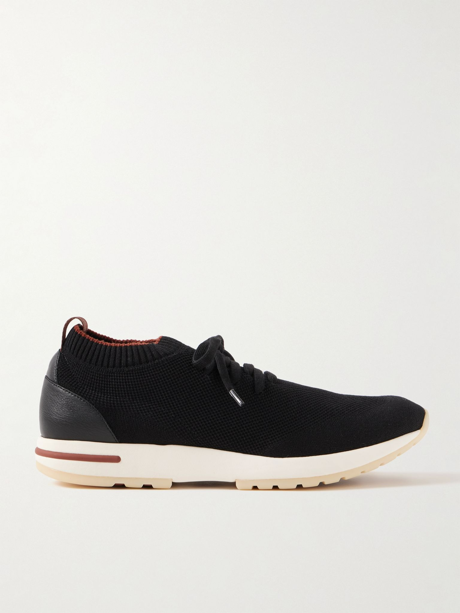 360 Flexy Walk Leather-Trimmed Knitted Wish® Wool Sneakers Black - 1