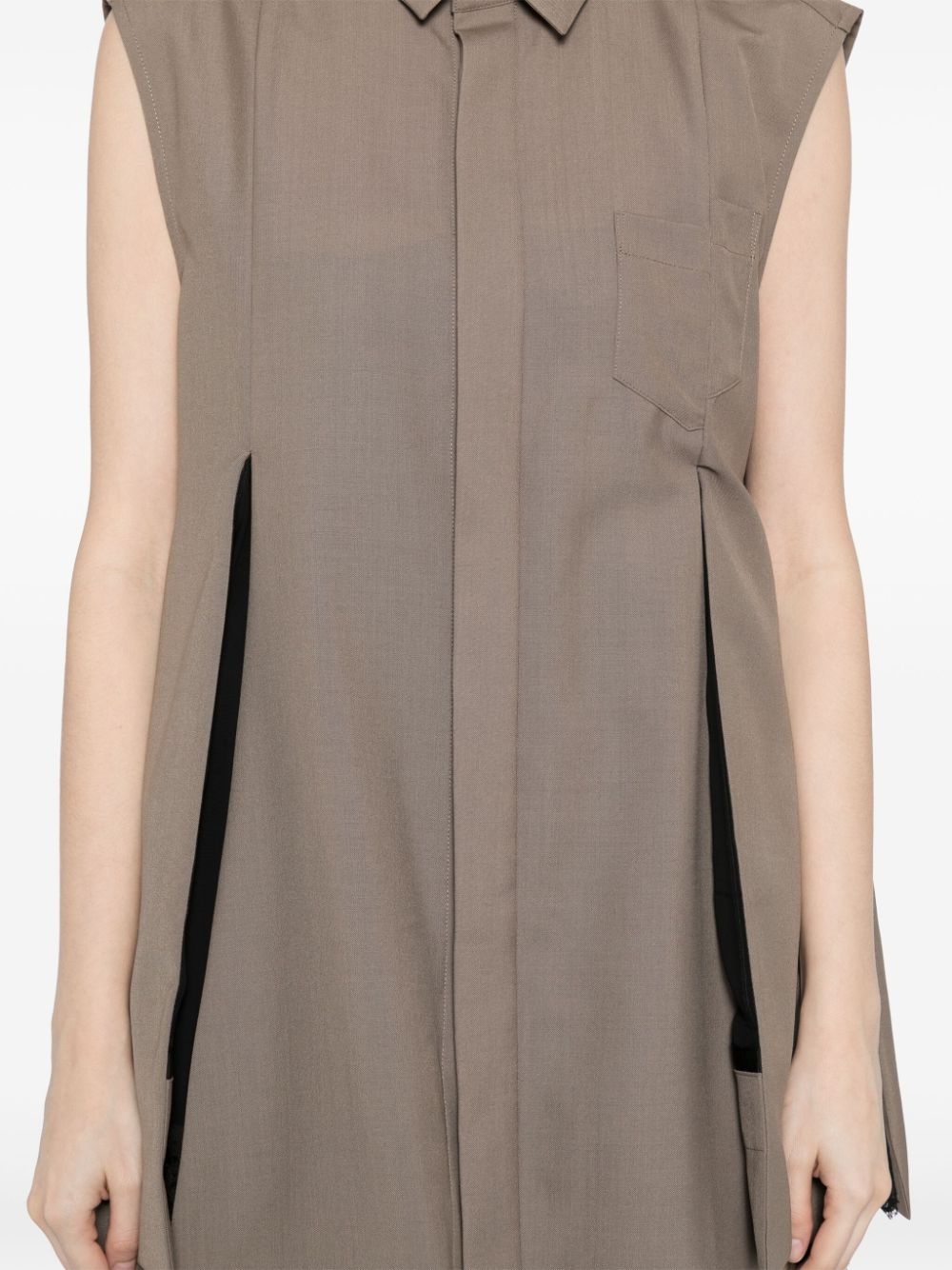 Chiffon Mix Suiting sleeveless shirt - 5