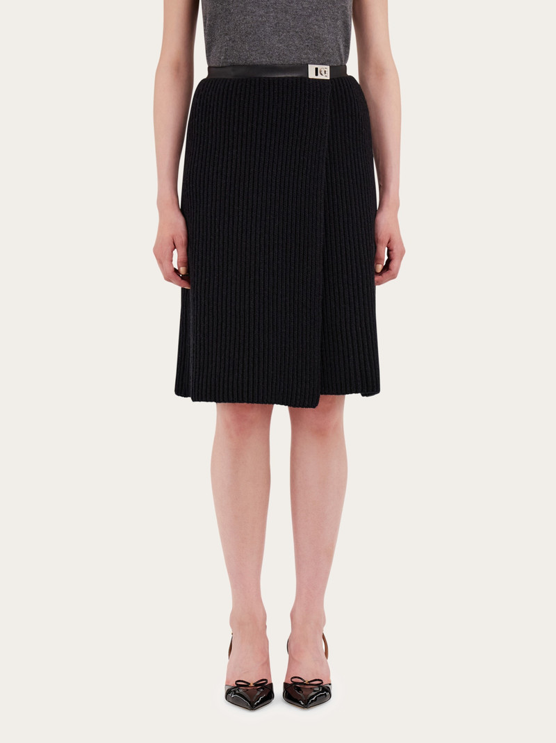 FERRAGAMO Knitted skirt with leather trim outlook