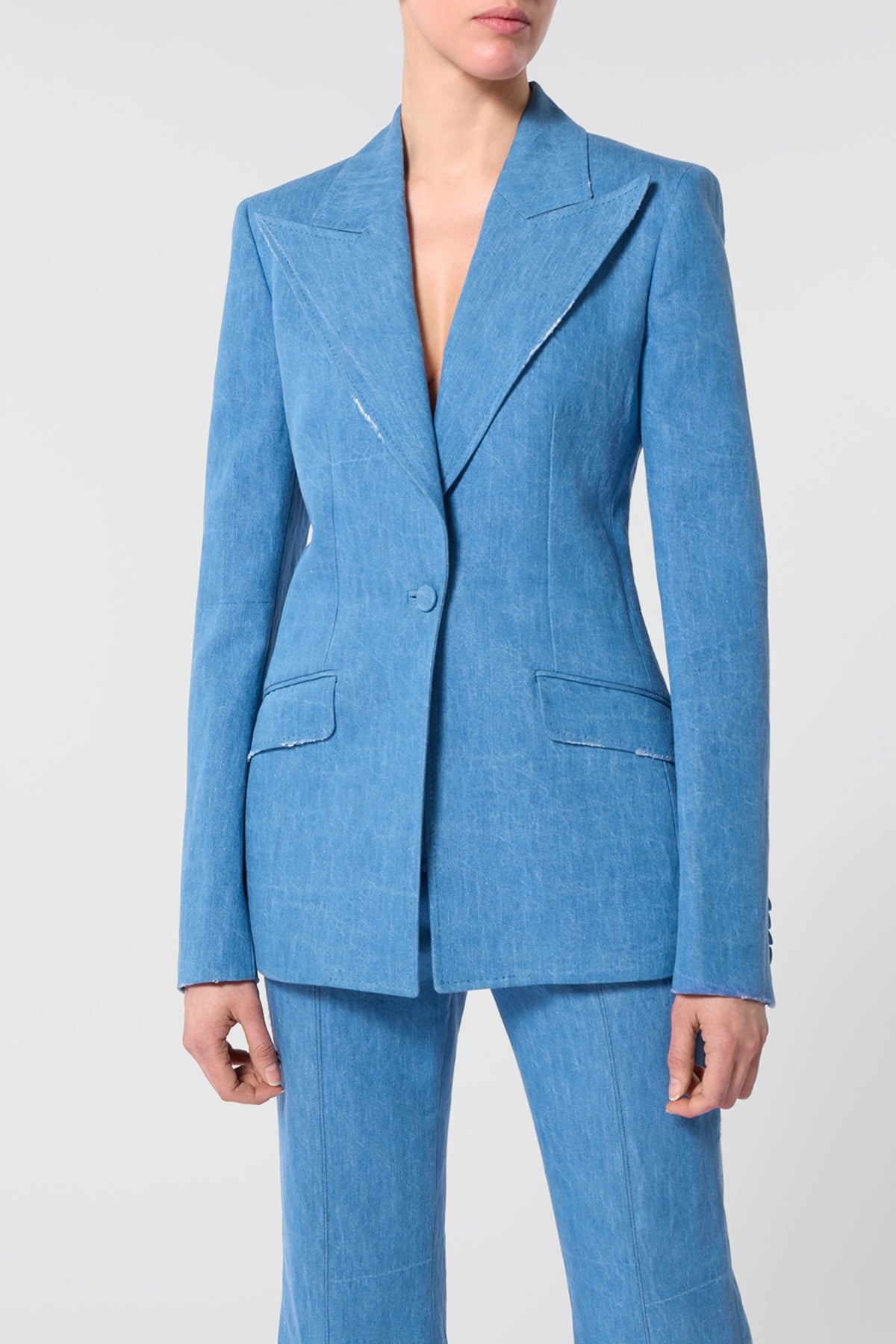Leiva Blazer in Light Blue Denim Recycled Cotton Linen - 6