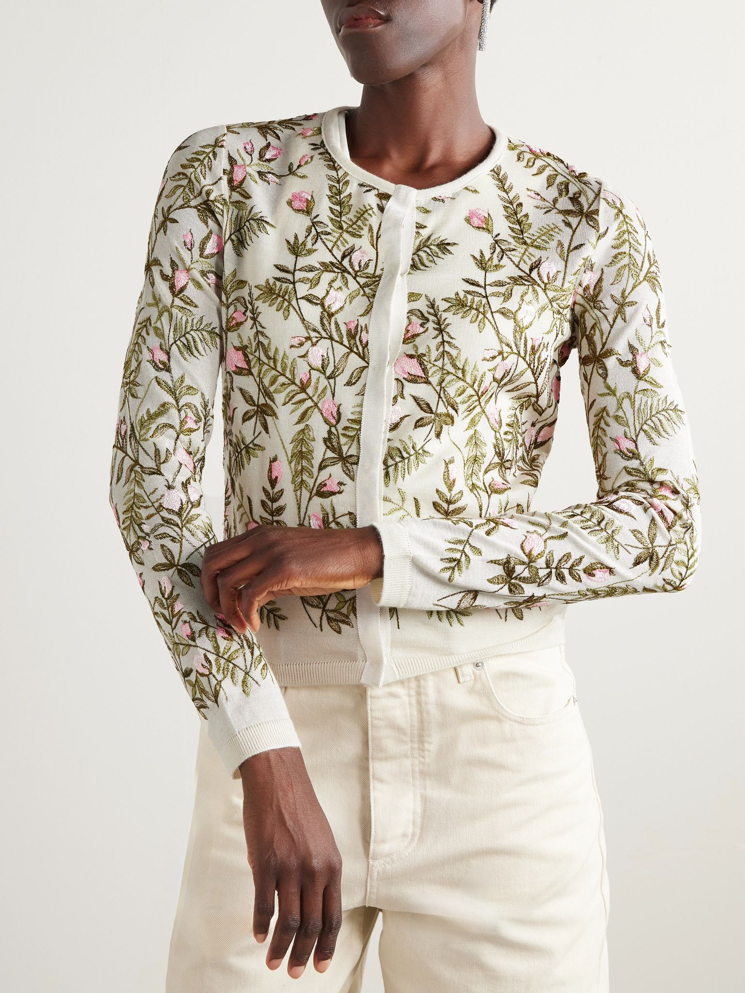 Embroidered cashmere and silk-blend cardigan Ivory - 3