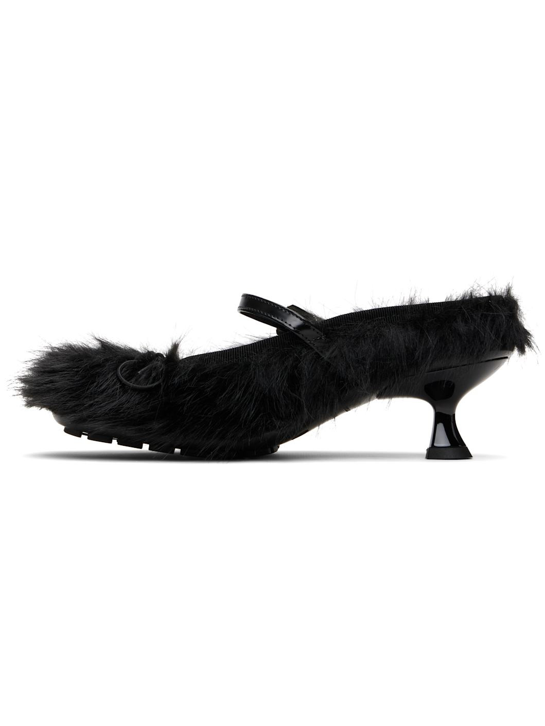 Black Faux Fur Grip Mule Heels - 3