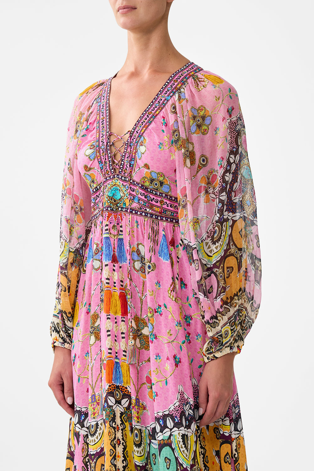 LACE UP FRONT LONG DRESS - 5