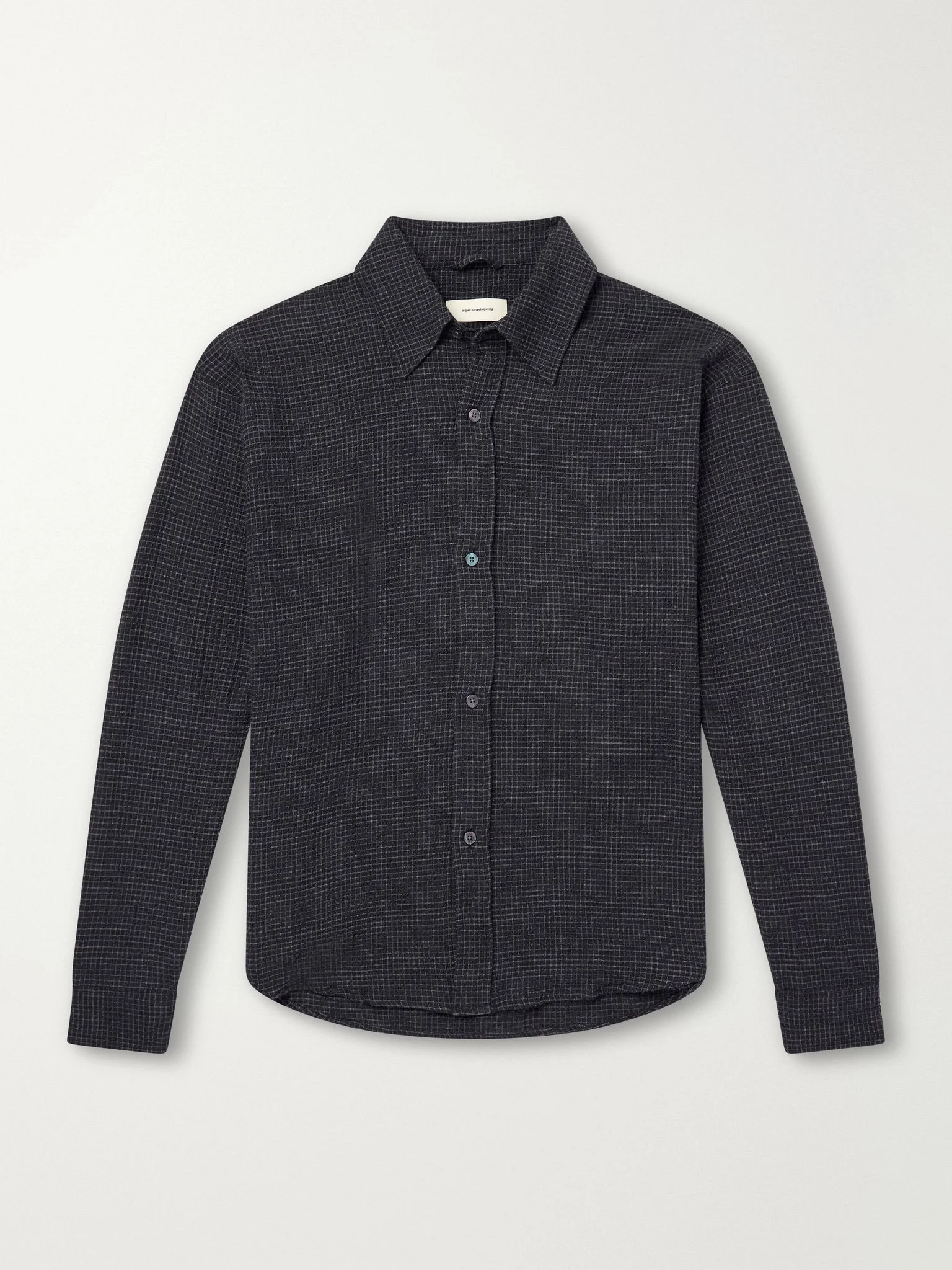 Vacation Checked Cotton and Wool-Blend Seersucker Shirt Gray - 1