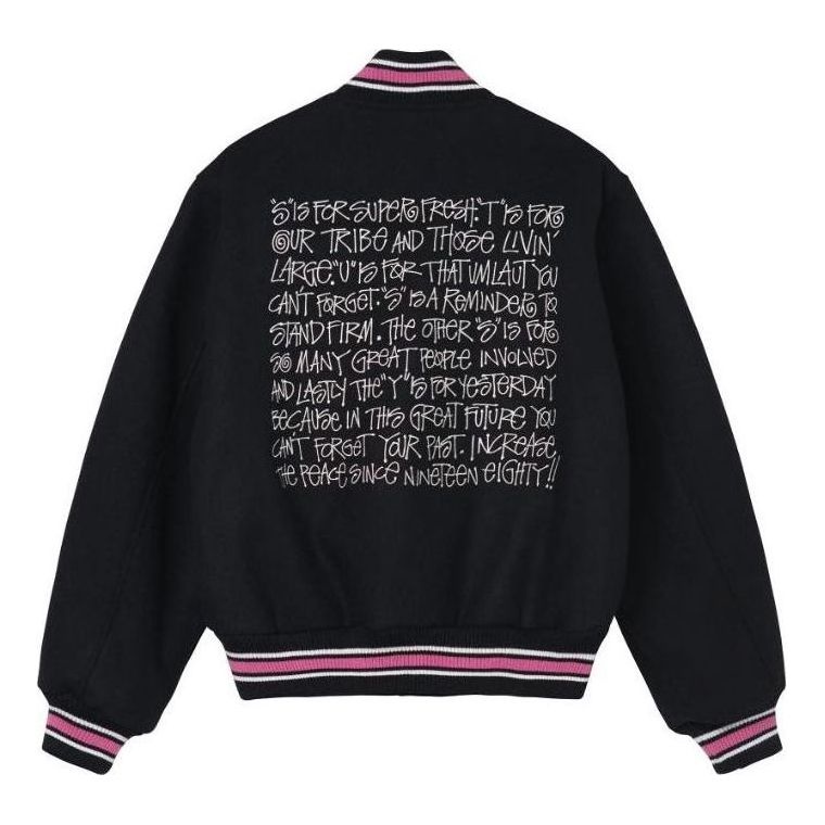 Stussy S Talk Melton Varsity Jacket 'Black' 115665 - 2