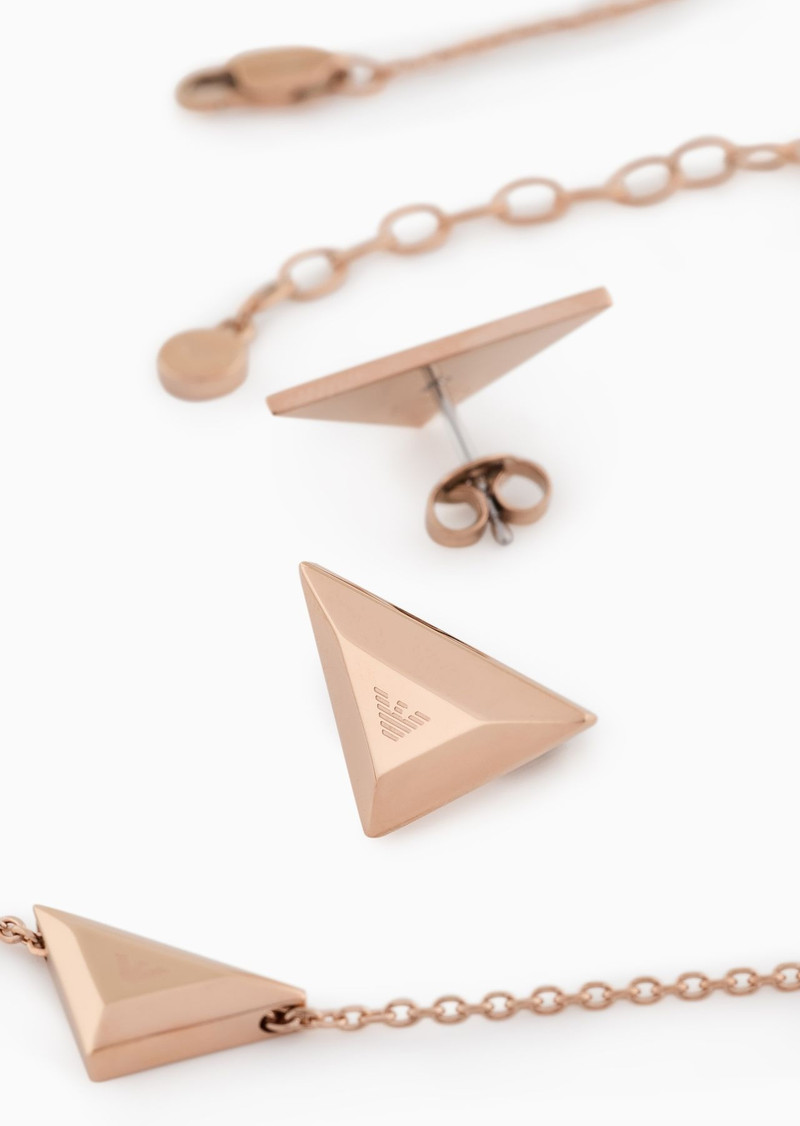 EMPORIO ARMANI Rose Gold-Tone Steel Pendant Necklace and Earrings Set outlook