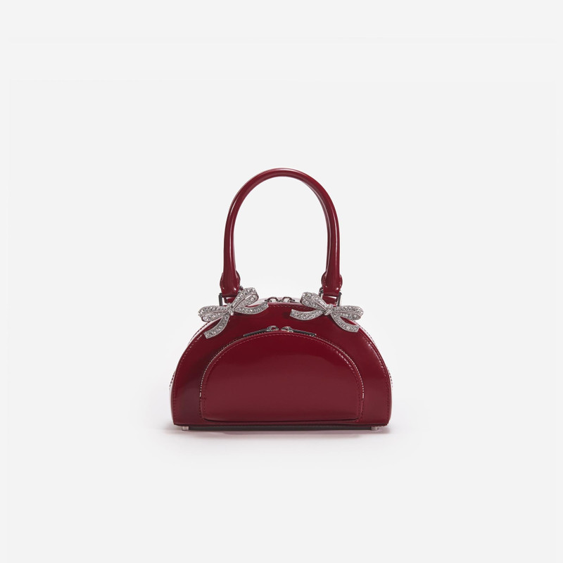 Burgundy Leather Curved Mini Tote Bag 1