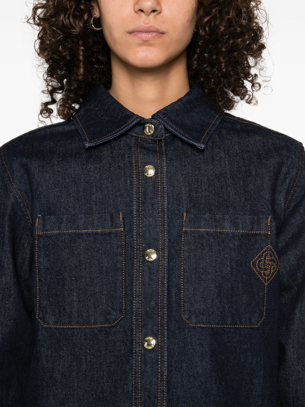 embroidered-logo denim shirt - 5