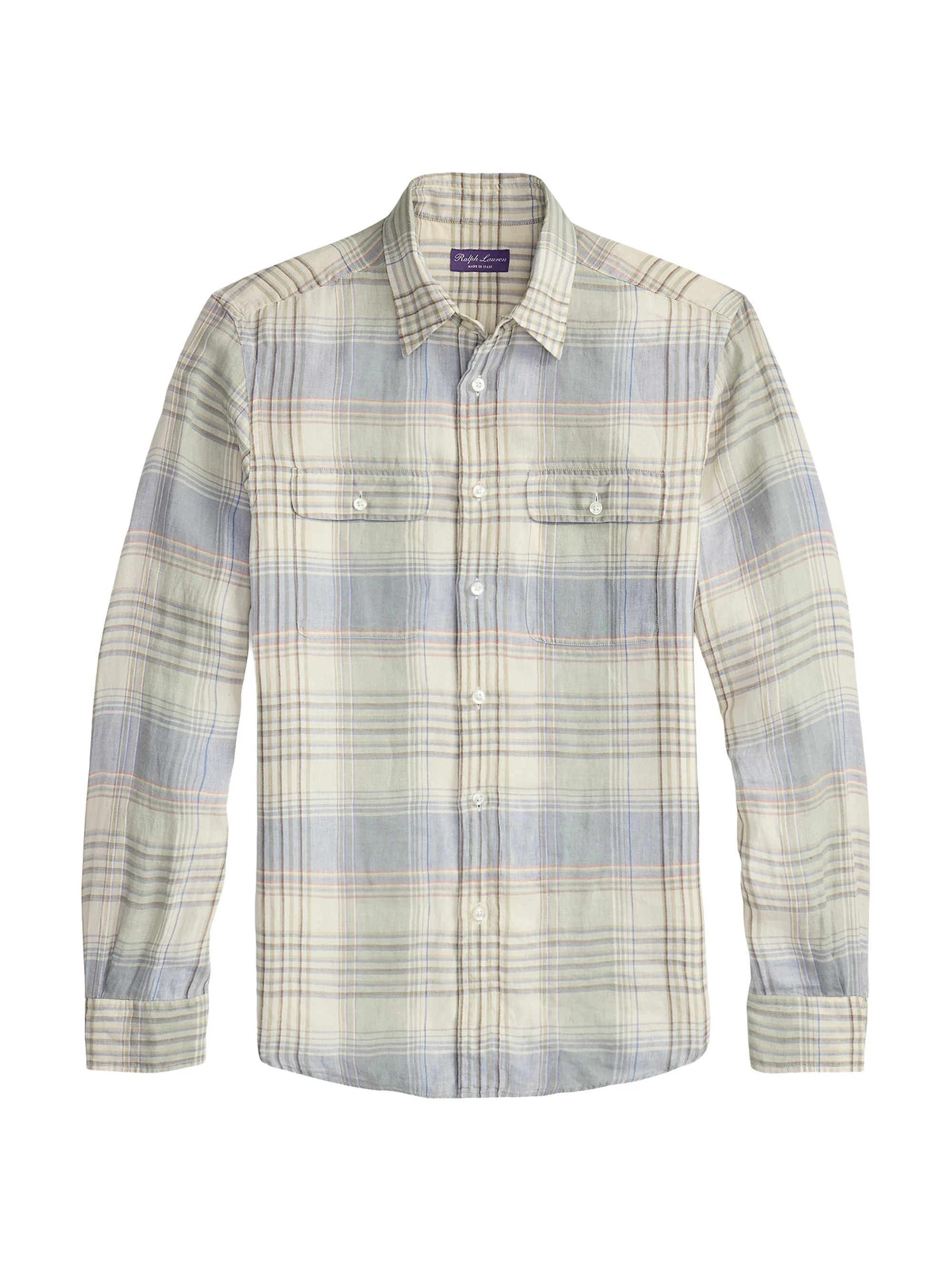 Men's Plaid Linen Sport Shirt - Infinity Blue - 1
