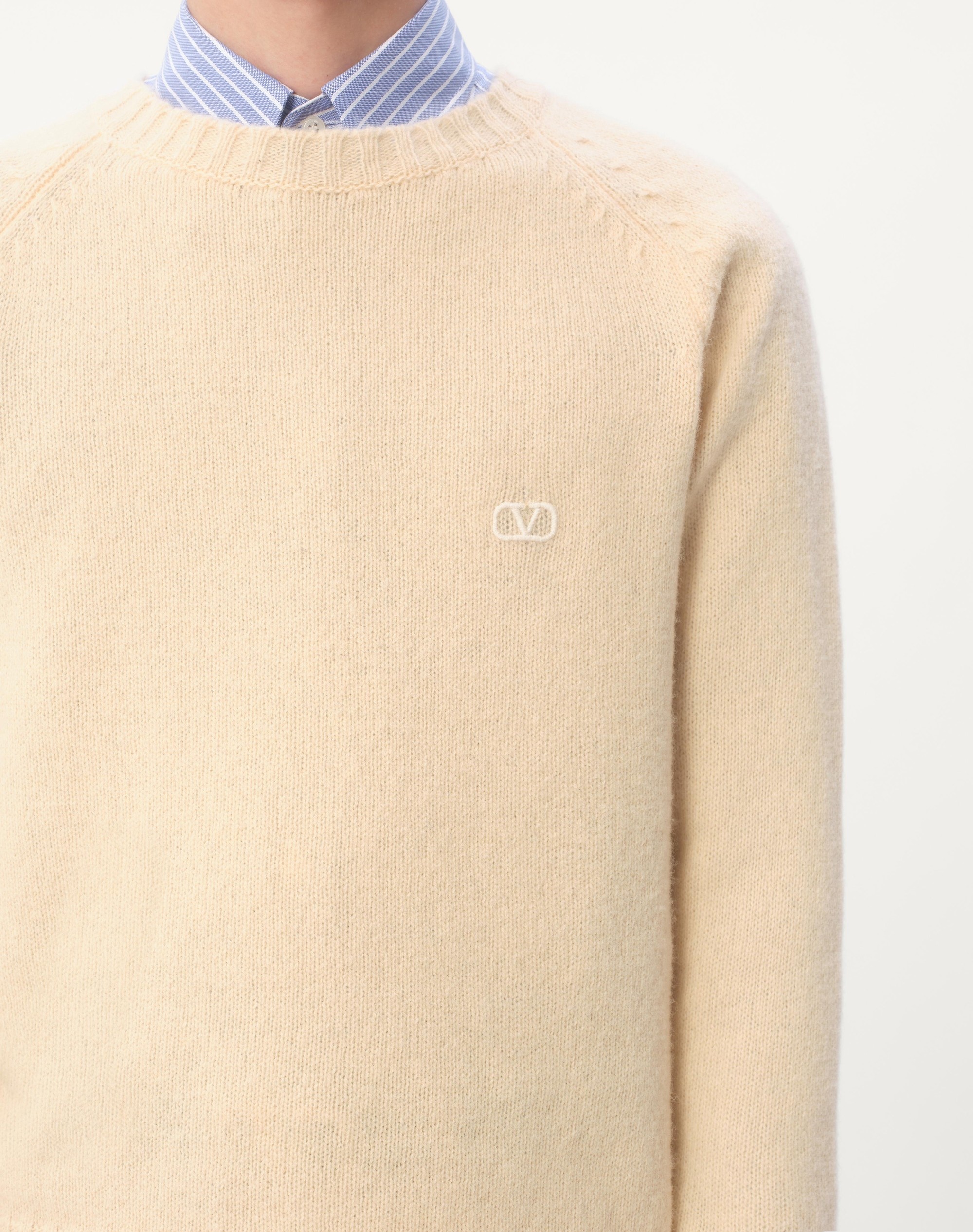 SHETLAND WOOL CREWNECK SWEATER WITH VLOGO EMBROIDERY - 4