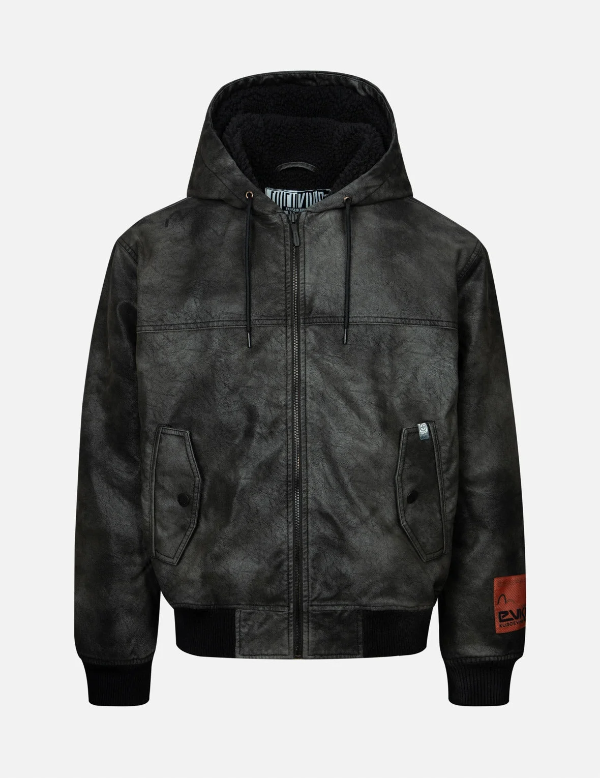 Hooded Grain Pattern Regular Fit Leather Bomber Jacket - 1