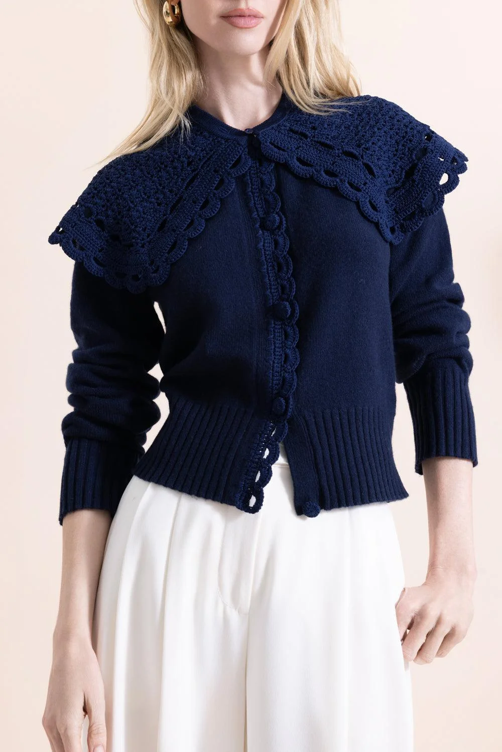 Crew Neck Shoulder Cardigan - 1