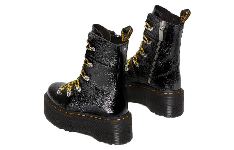 (WMNS) Dr. Martens Ghilana Max Distressed Patent Leather Platform Boots 'Black' 27788001 - 4