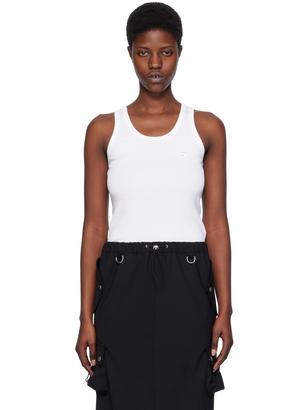 White Embroidered Tank Top - 1
