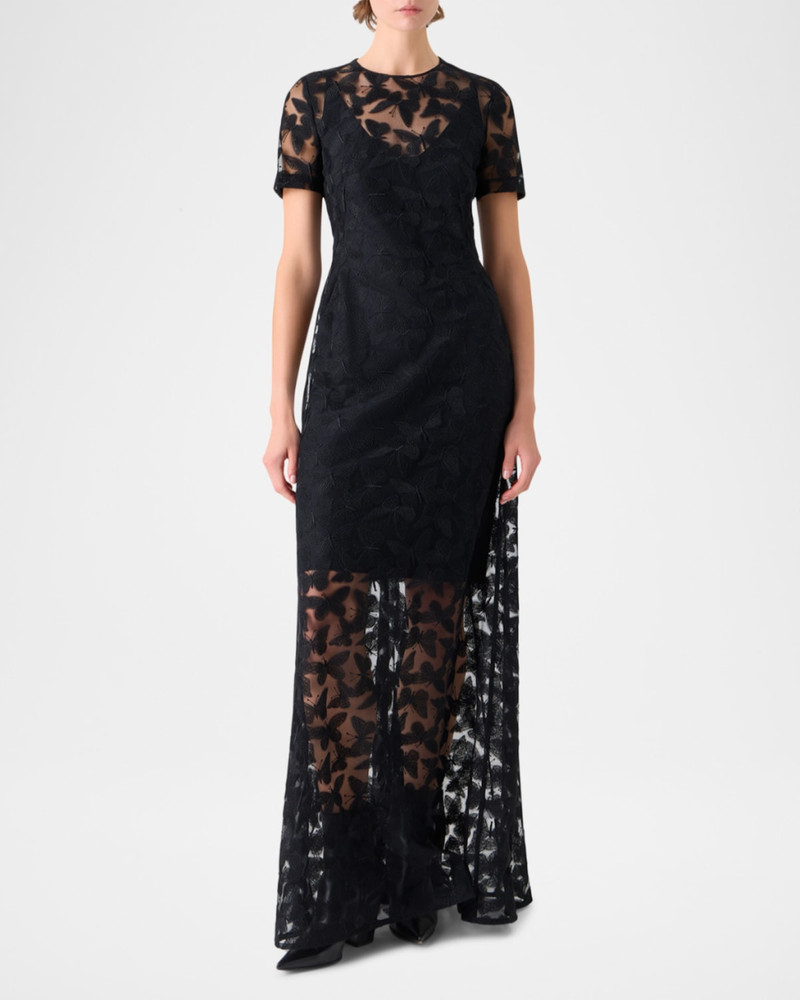 AKRIS Exclusive Butterfly Embroidered Sheer Tulle Short-Sleeve Gown outlook