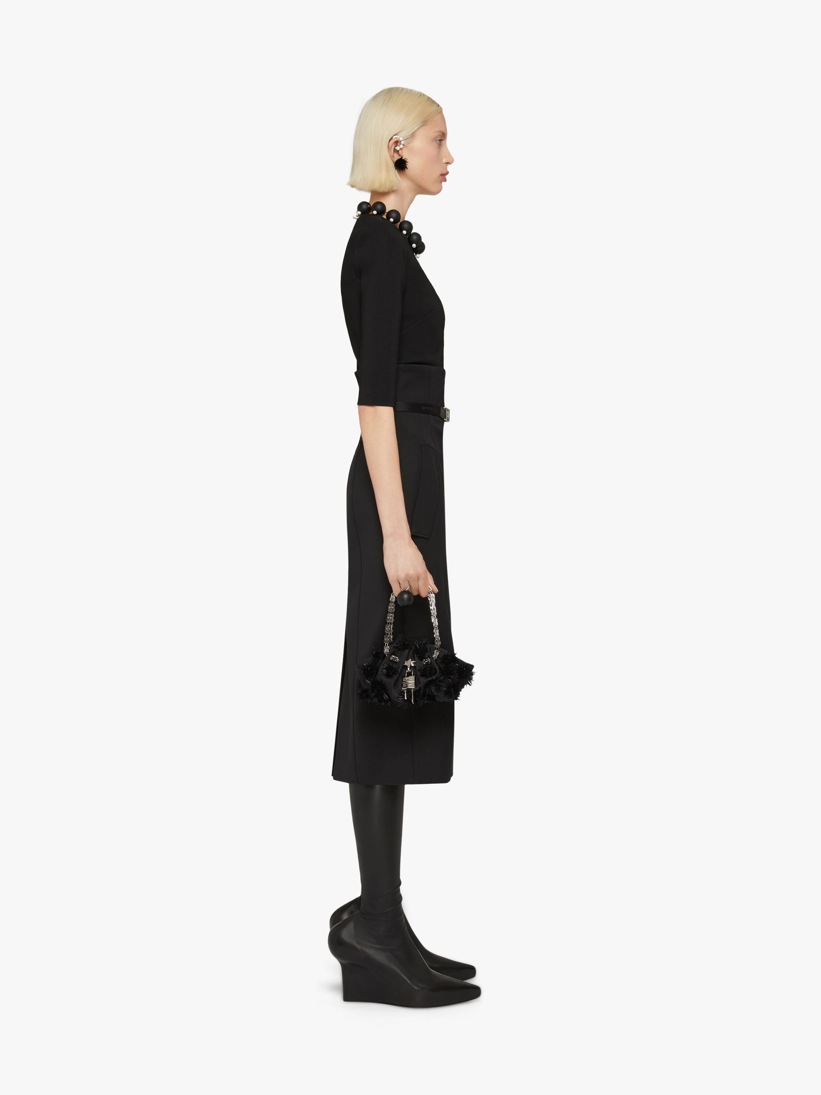 DRESS IN TECHNICAL WOOL WITH 4G BELT - 3