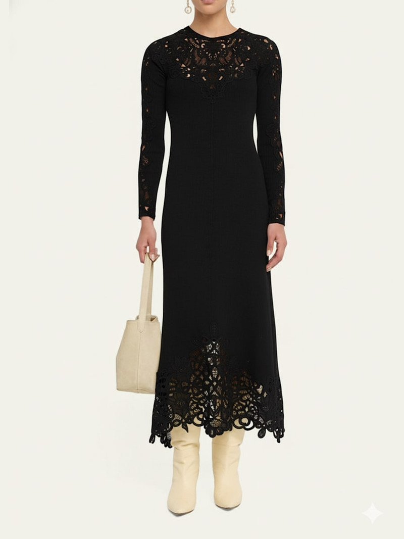 Sea Adelina Battenberg Lace Merino Wool Midi Dress outlook