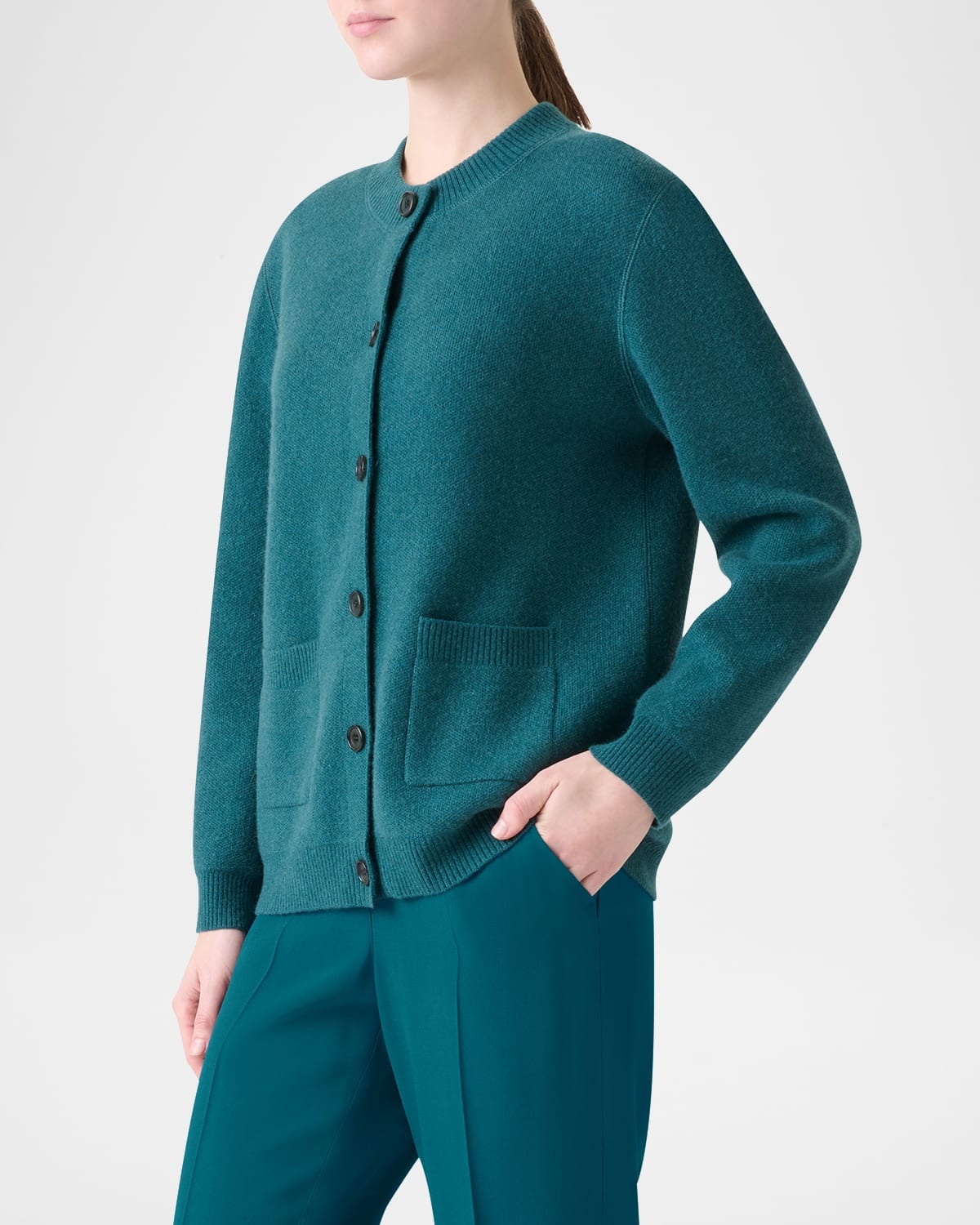 Pure Cashmere Pique Knit Crewneck Cardigan - 4