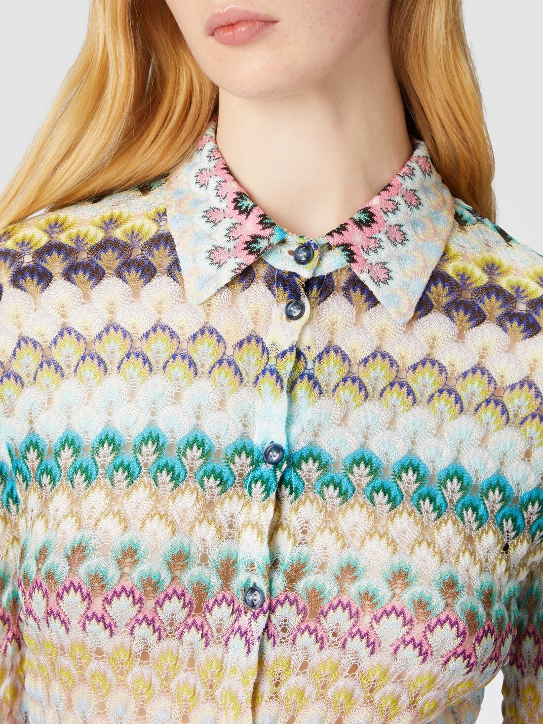 Slim cardigan with striped lace collar - 5