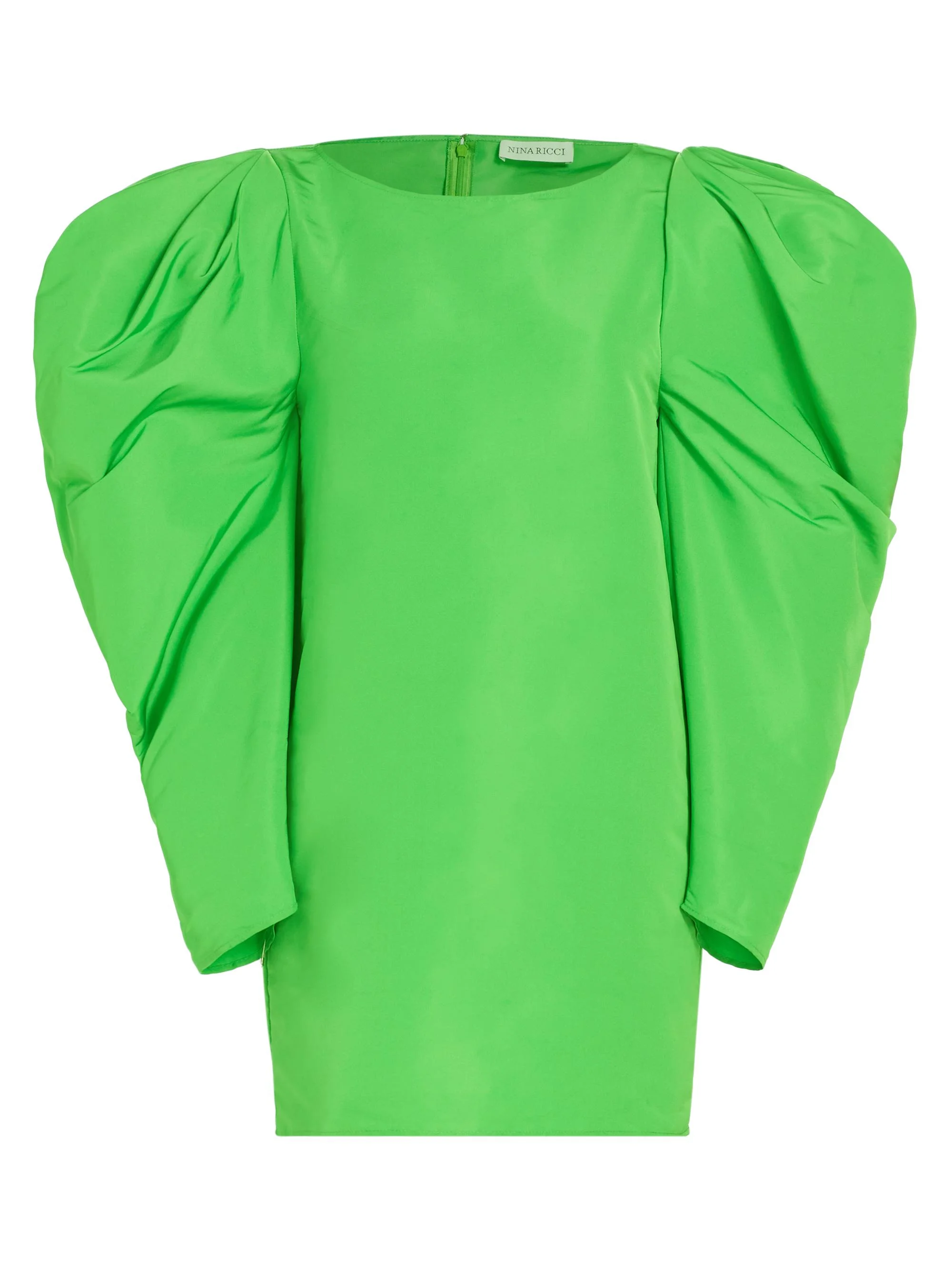Women's Mutton-Sleeve Taffeta Minidress - Green - 1