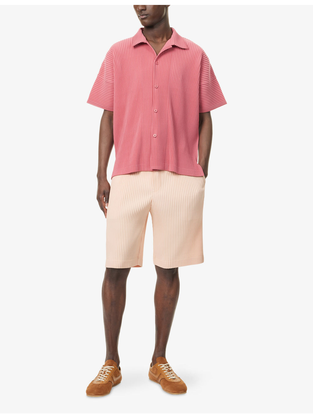 Pleated Spread-Collar Short-Sleeve Knitted Shirt - 2