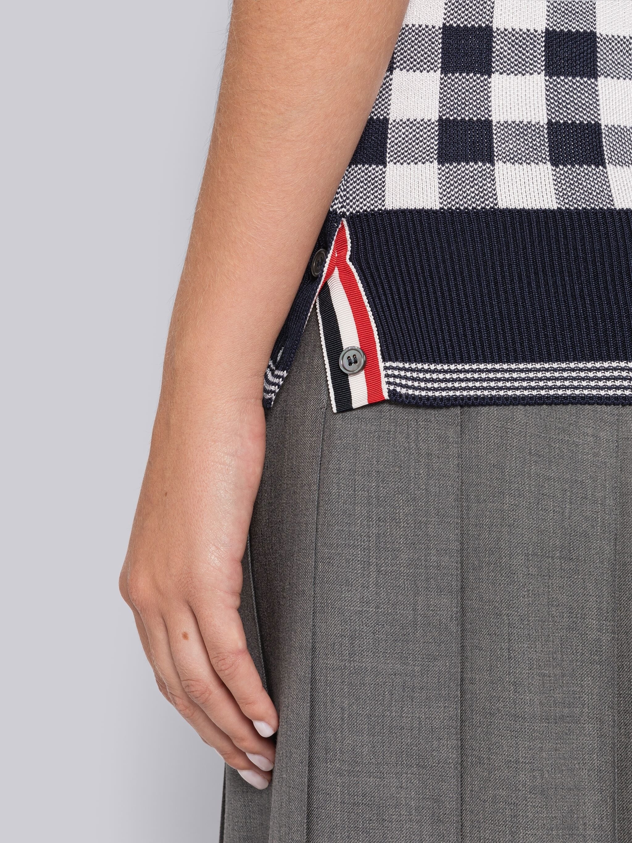 Gingham Silk Jacquard 4-Bar Polo Shell Top - 6