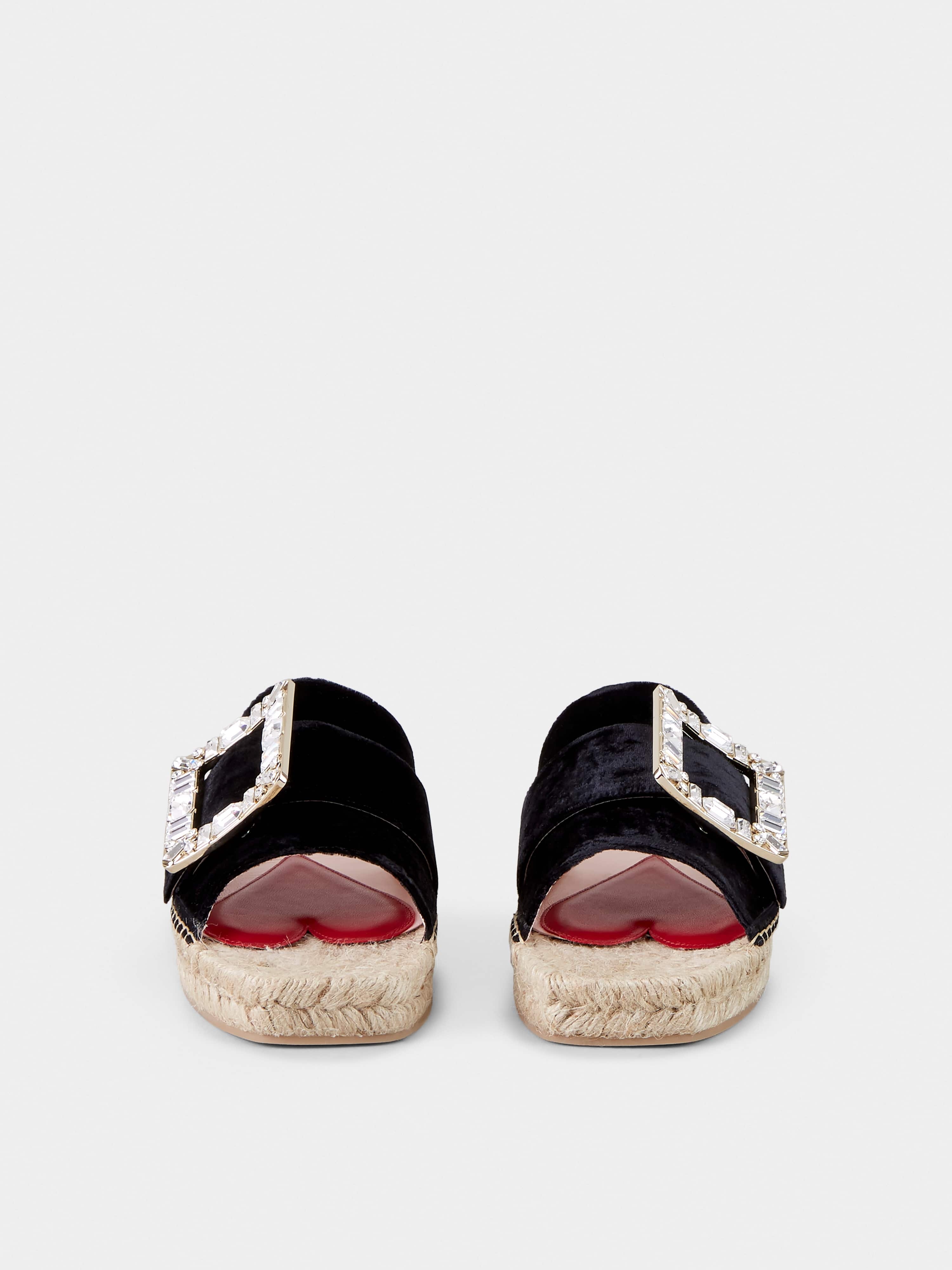 Strass Buckle Espadrille Mules in Velvet - 7