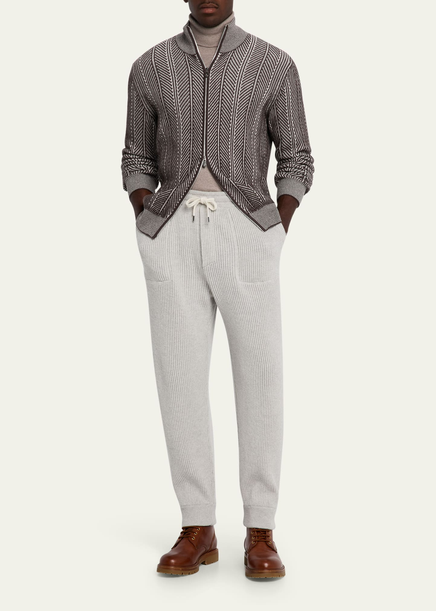 Men's Cashmere Rib Drawstring Pants - 2