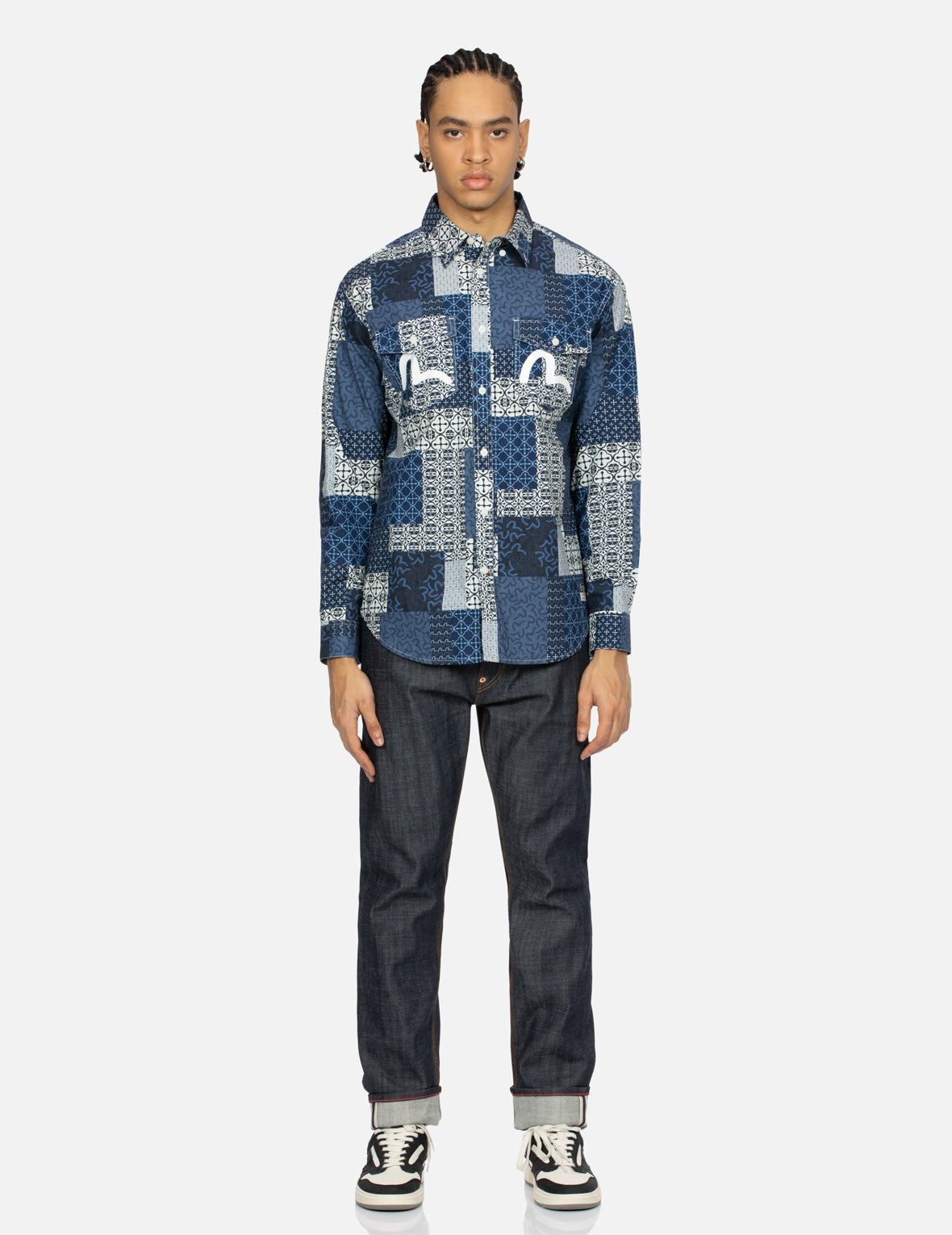 ALLOVER DERMATOGLYPHIC BLOCK AND SEAGULL PRINT RELAX FIT SHIRT - 5