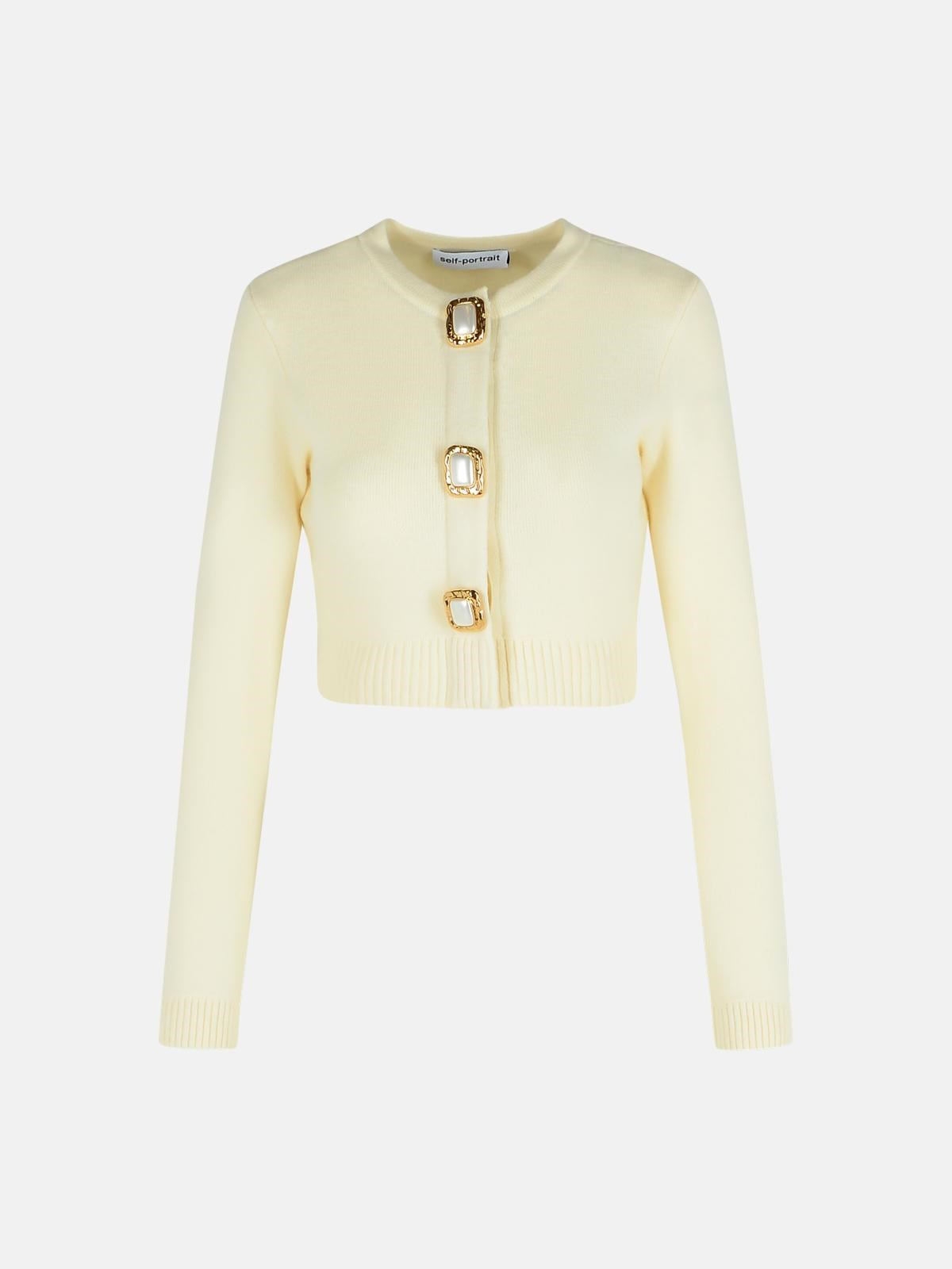 CREAM WOOL KNIT CARDIGAN - 1