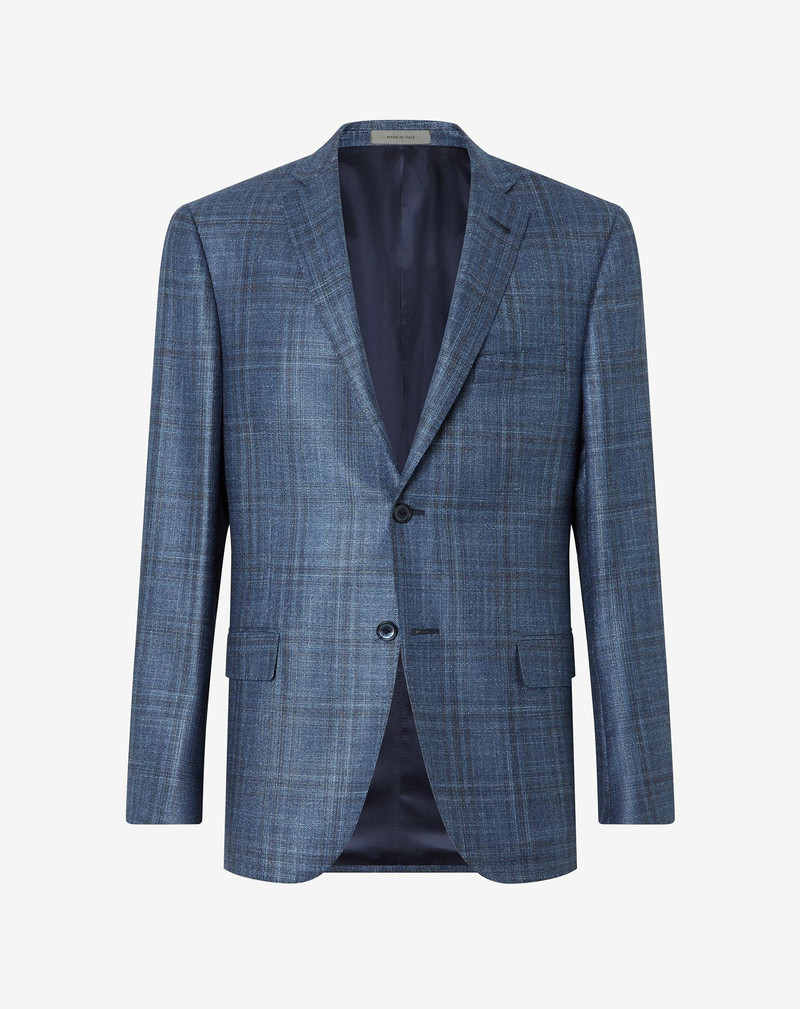 Blue overcheck cashmere and silk jacket 1