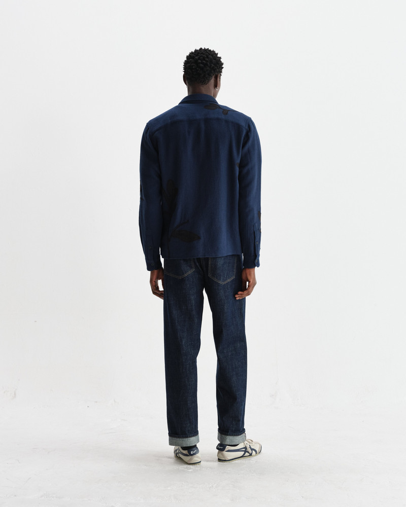 Halcomb - Navy Herringbone Cotton Applique Shirt 6