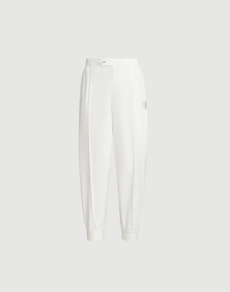 Nylon trousers with tabbed waistband, Crête detail and elasticated zipper cuffs 1