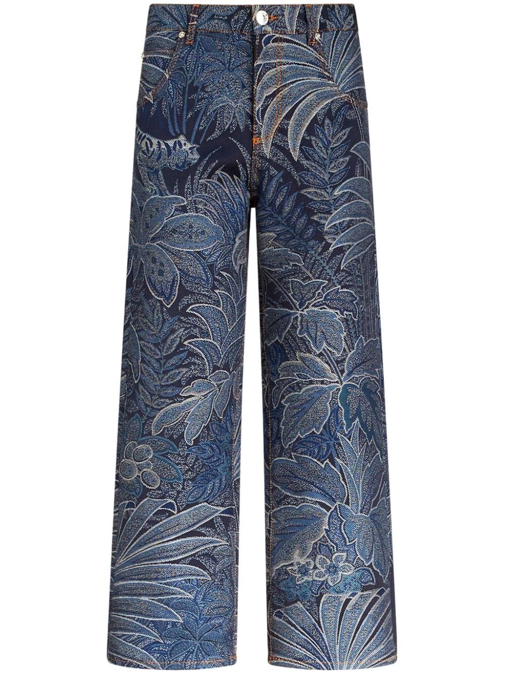 foliage-jacquard straight-leg jeans - 1