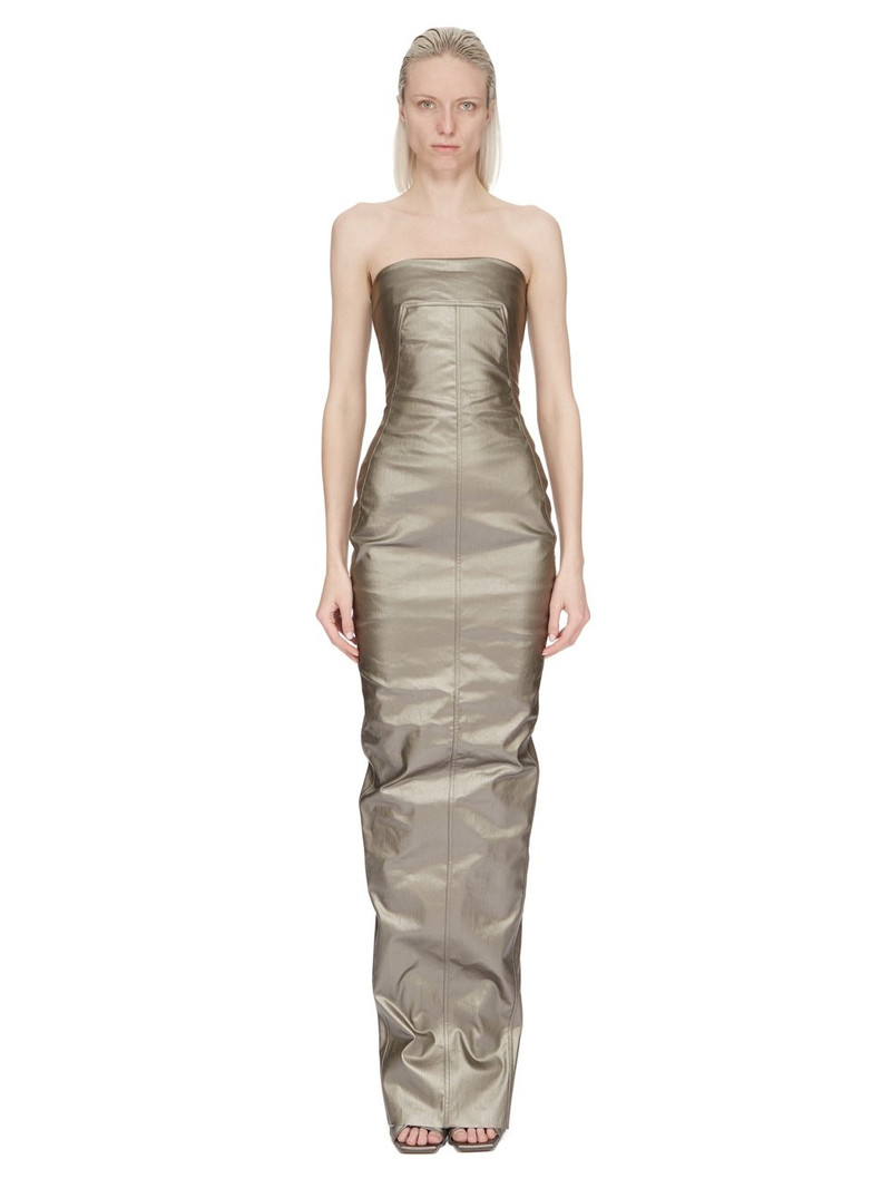 Lido strapless paneled metallic coated-denim gown 1