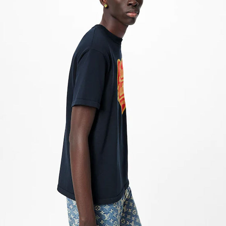 Men's LOUIS VUITTON x NIGO2 LV2 SS22 Crossover Large Love Logo Alphabet Printing Short Sleeve Navy B - 5