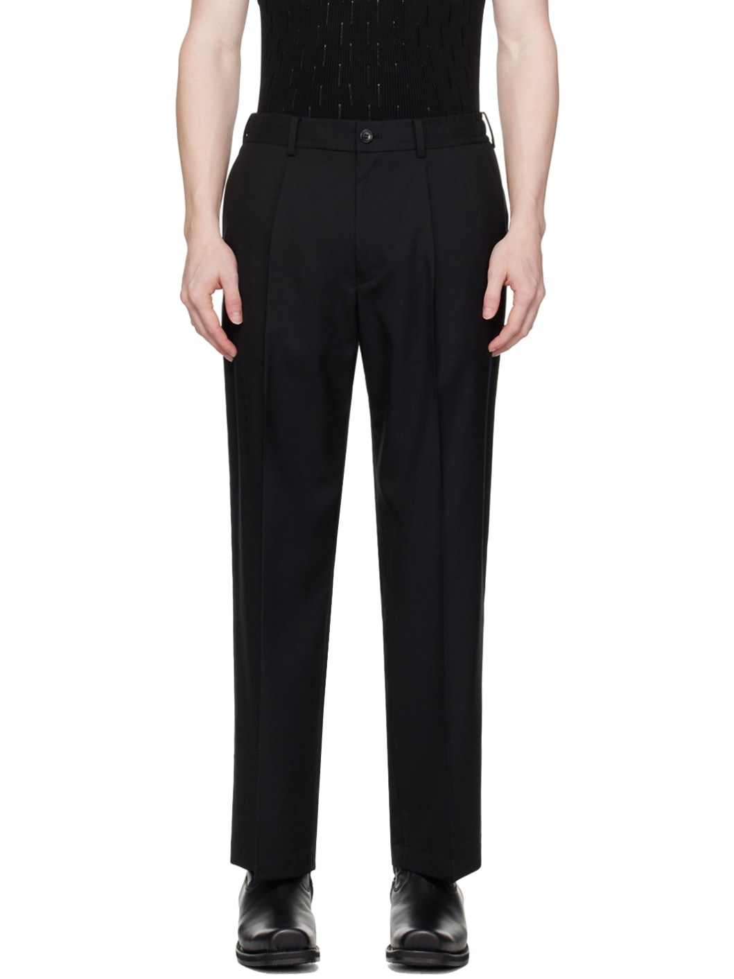 Black Wide Tapered Trousers - 1