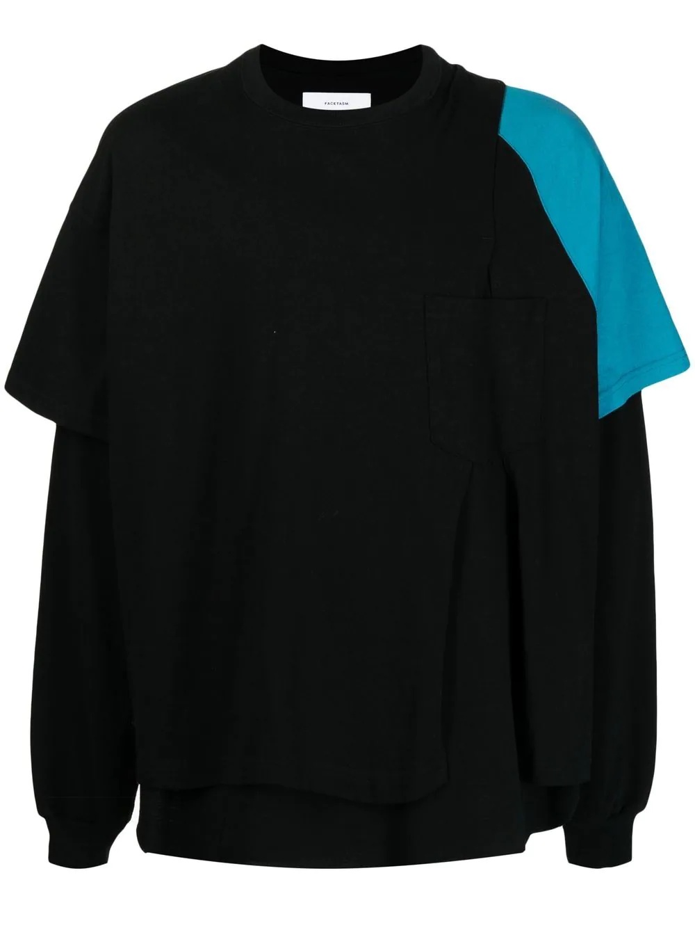 layered  contrast-sleeve T-shirt - 1