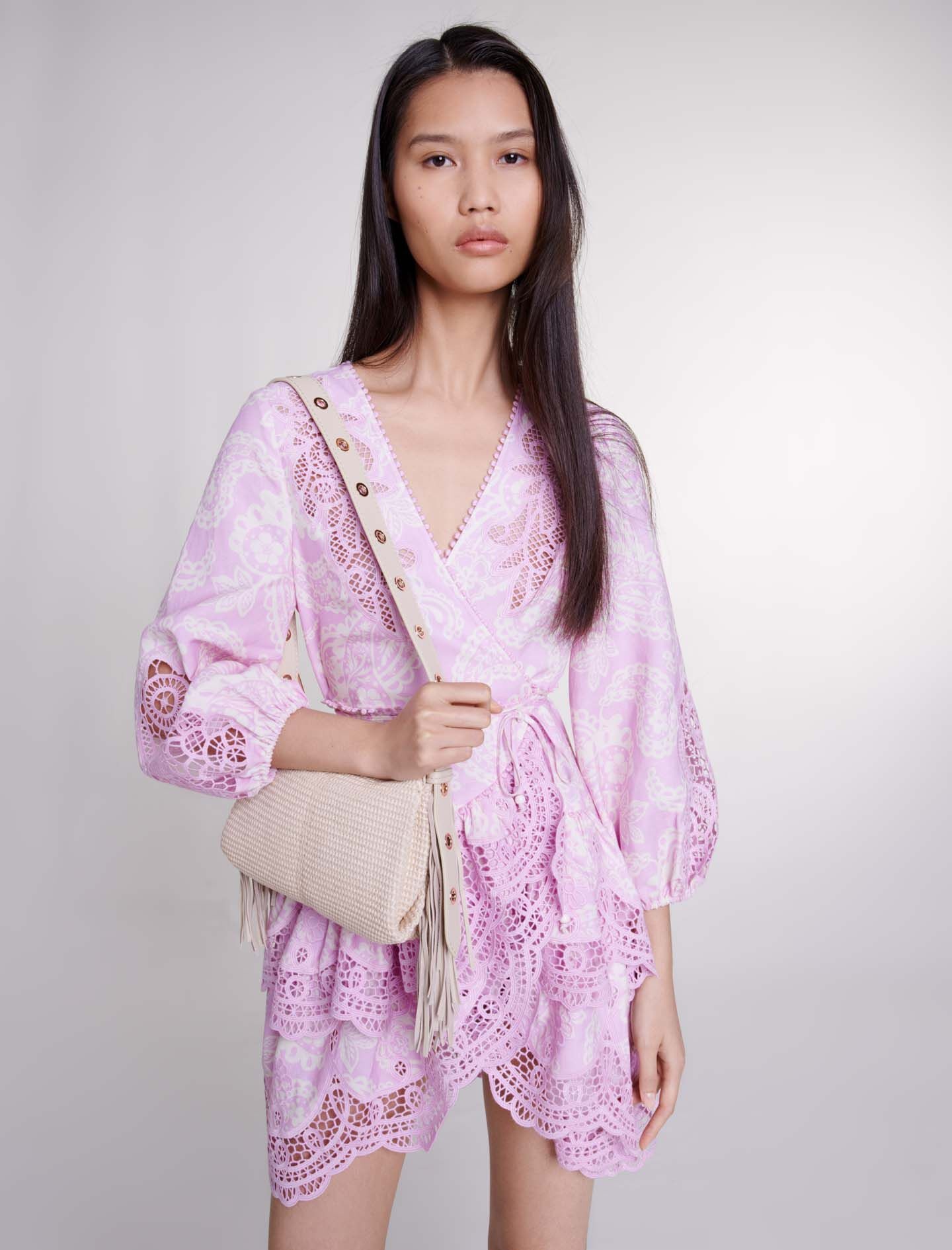 Patterned linen wrap dress - 5