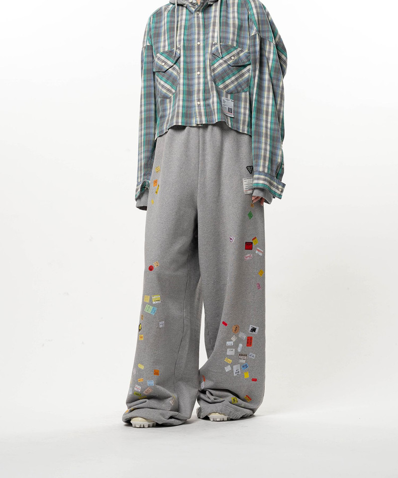Price Tag Sticker Printed Wide Sweat Pants 11