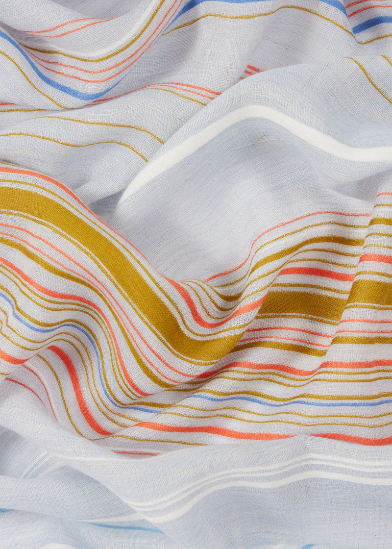 Blue Cotton-Blend Thin Stripe Scarf 4