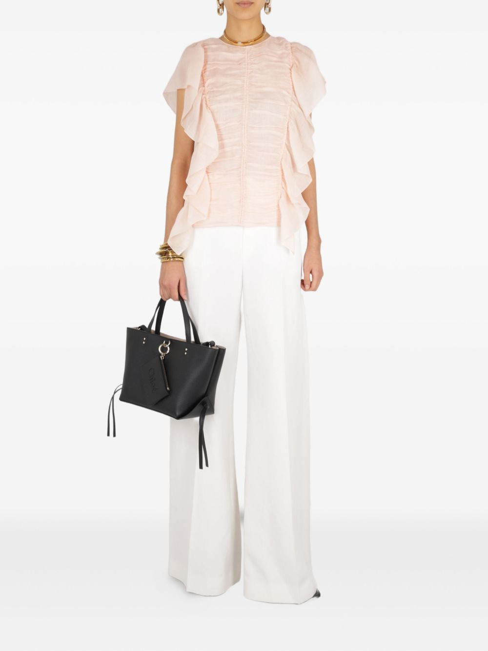 ruffle-trim ramie top - 2