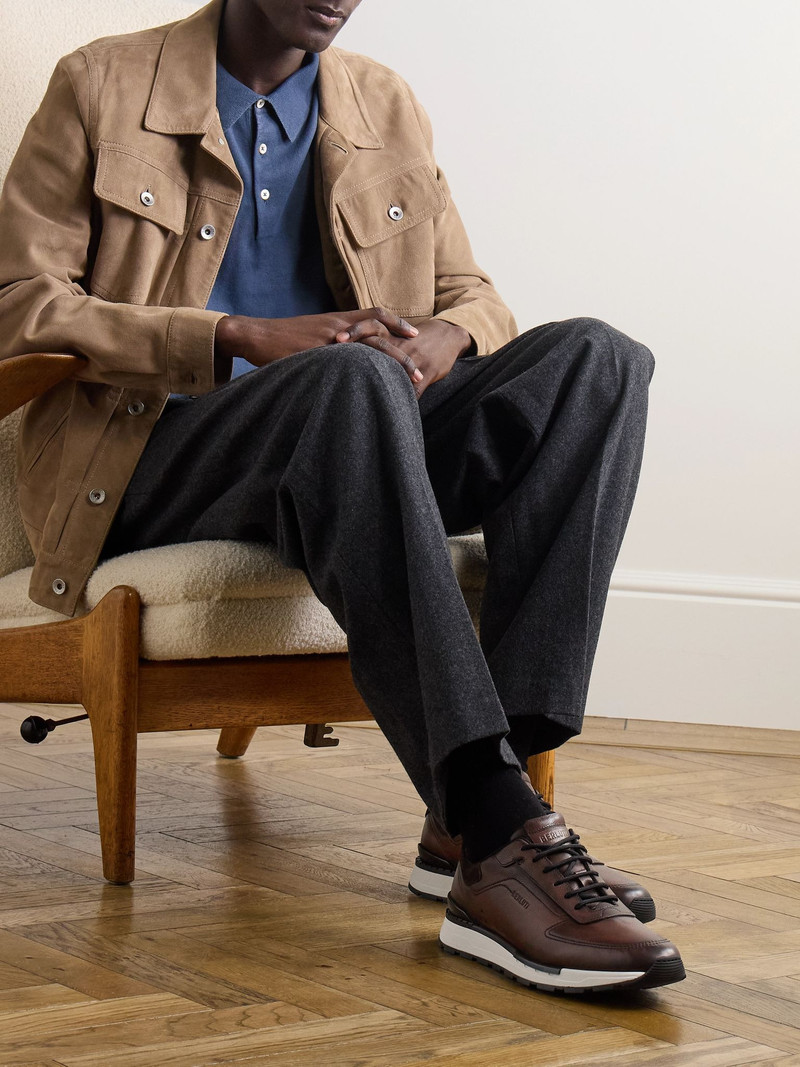 Berluti Fast Track Suede-Trimmed Full-Grain Venezia Softy Leather Sneakers Brown outlook