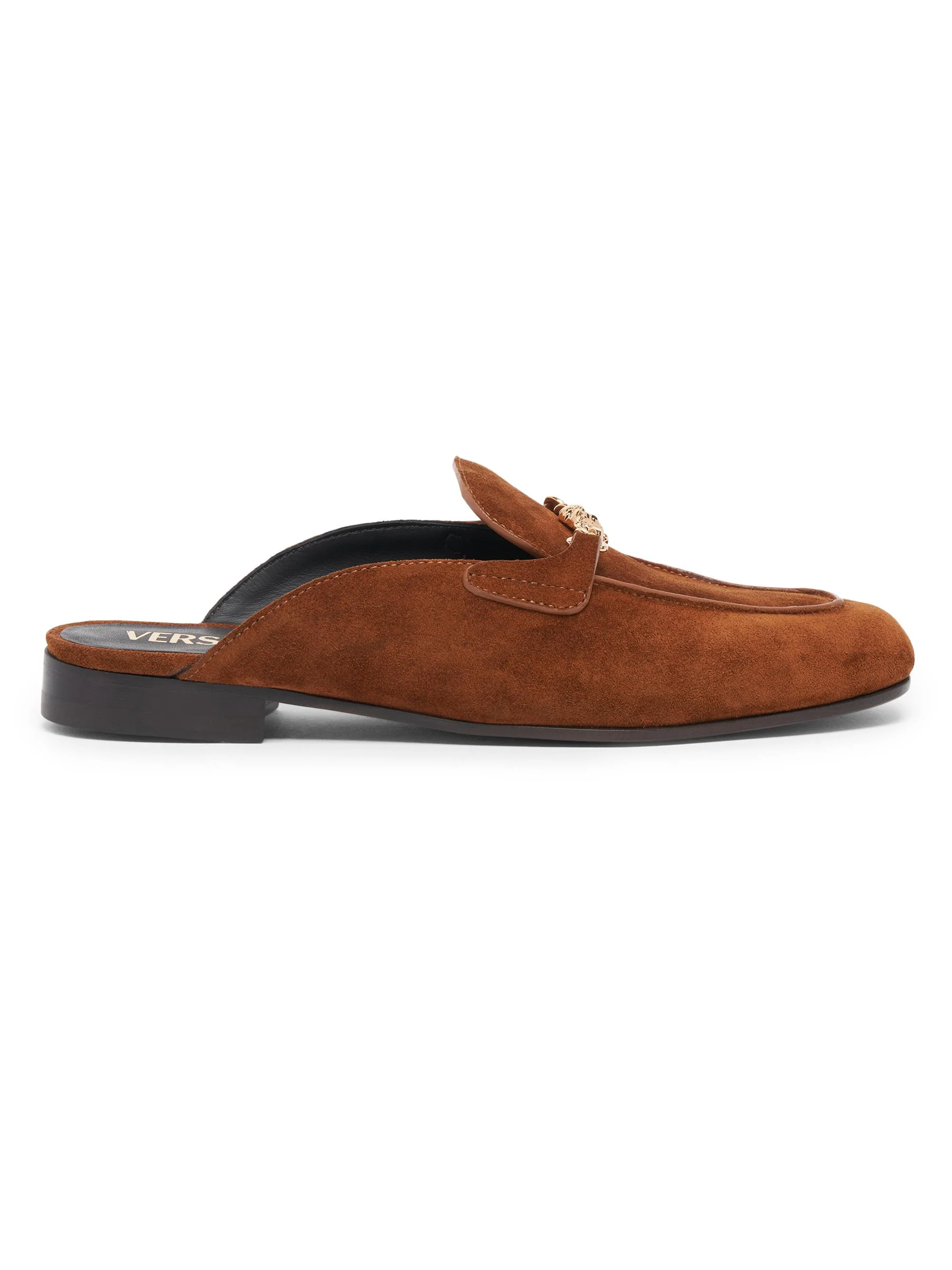 Women's Sabot 20MM Suede Mules - Tobacco Versace Gold - 1