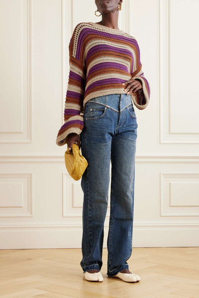 La DoubleJ Cropped striped crocheted cotton-blend sweater outlook