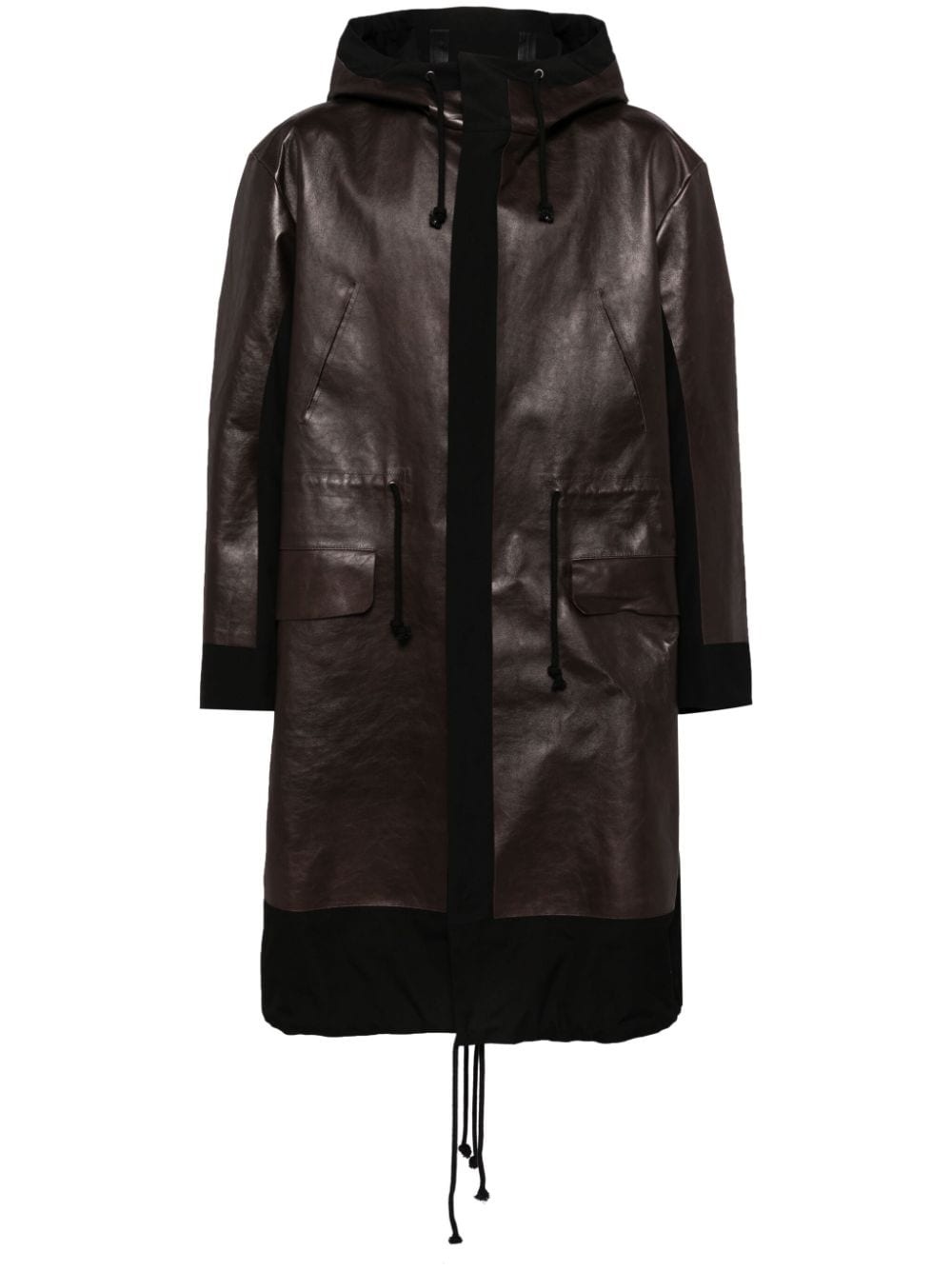 hooded leather rain coat - 1