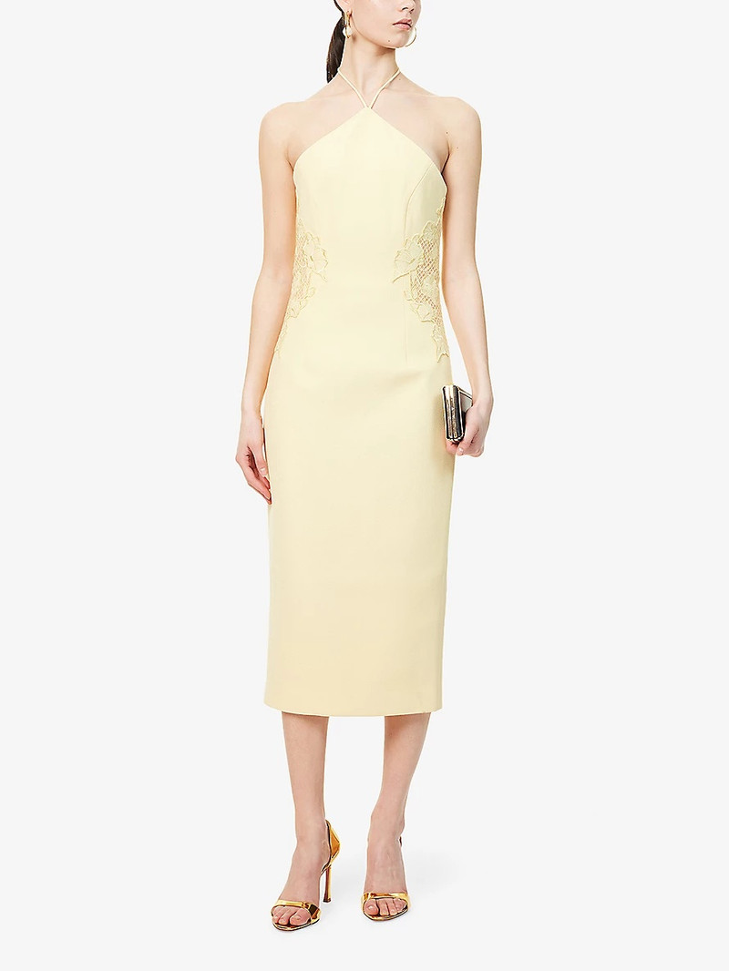 REBECCA VALLANCE Halter-Neck Embroidered Woven Midi dress outlook