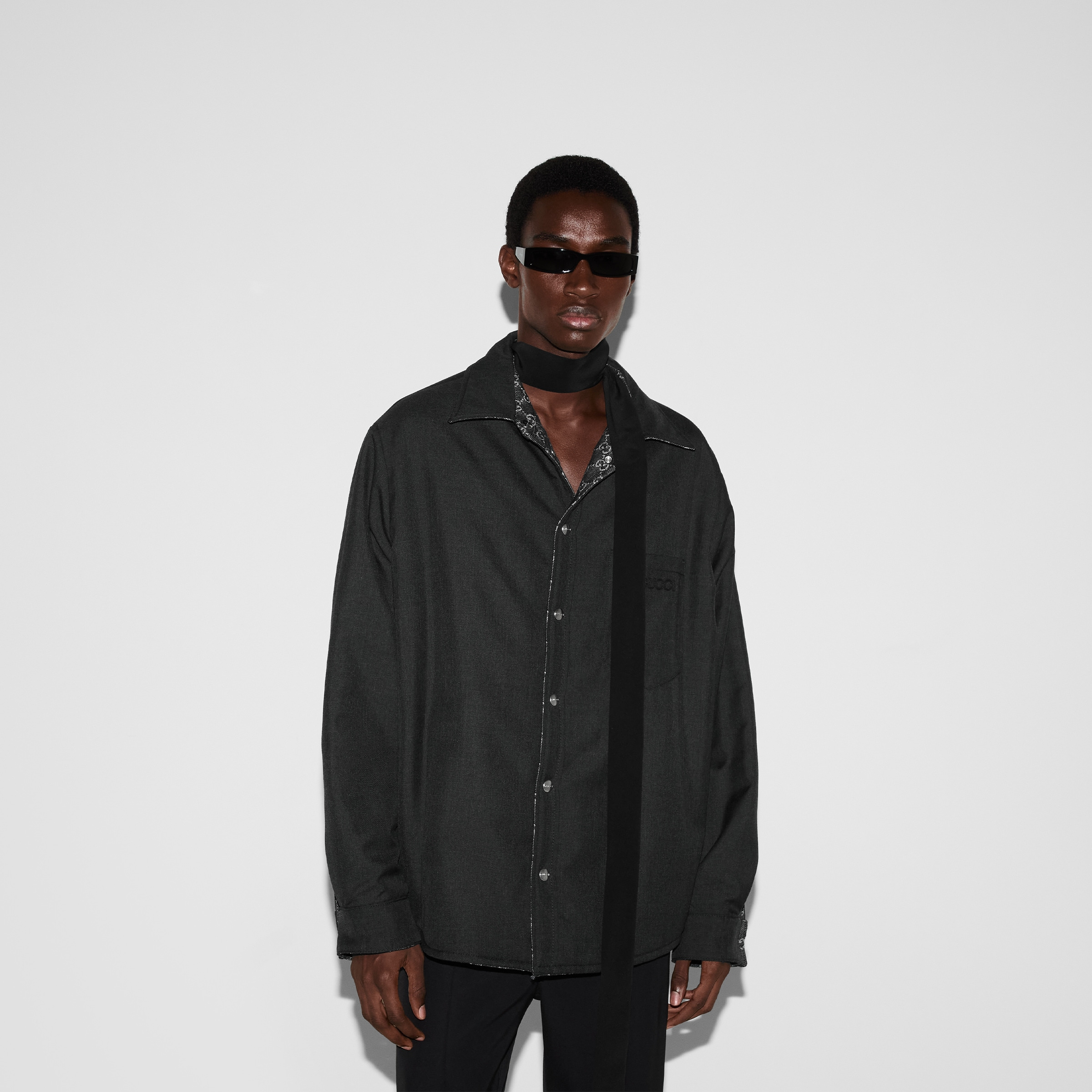 Reversible wool and GG denim shirt - 7