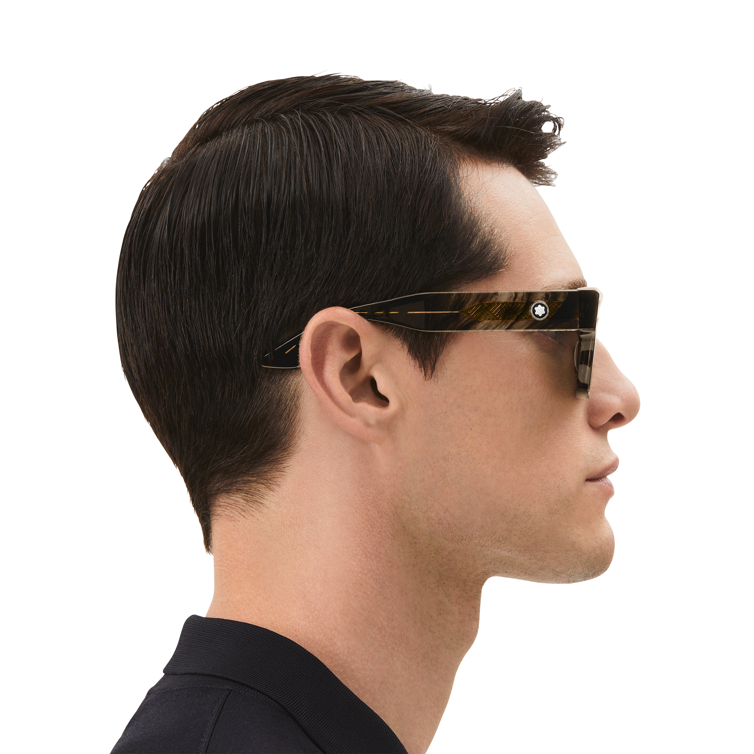 Rectangular Sunglasses with Melange Colored Acetate Frame - 7